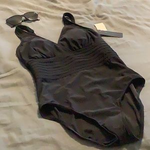 Aqua Green Black One~piece swimsuit NWT hygienic liner still attached